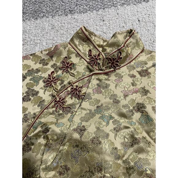 VTG Silk Chinese Qipao Dress Cheongsam 1960's Midi Mandarin Collar Yellow 60's - Picture 2 of 10